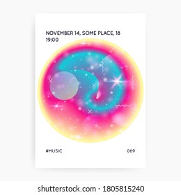 Music flyer. Fluid holographic gradient shape and line. Electronic sound. Night lifestyle dance holiday. Minimal invitation design for electro club. Music flyer and poster for summer fest.