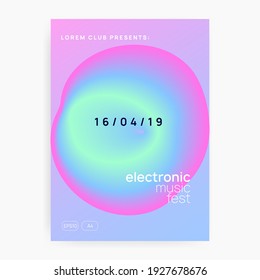 Music flyer. Fluid holographic gradient shape and line. Electronic sound. Night dance lifestyle holiday. Geometric disco club presentation design. Poster for summer fest and music flyer.