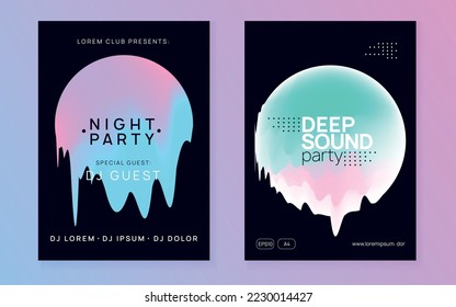 Music Flyer. Futuristic Background For Magazine Concept. Wavy Neon Poster. Jazz Art For Invitation. Techno And Nightlife Shape. Black And Turquoise Music Flyer