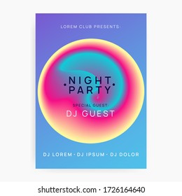 Music flyer. Minimal trance show banner layout. Electronic sound. Night dance lifestyle holiday. Fluid holographic gradient shape and line. Poster for summer fest and music flyer.