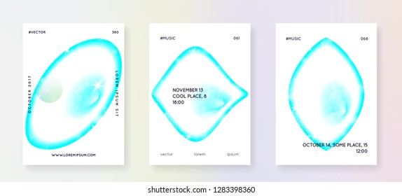 Music flyer. Modern brochure layout set for disco party. Electronic sound. Night dance holiday. Fluid holographic gradient shape and line. Music flyer and poster for summer fest.