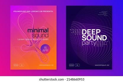 Music flyer. Modern concert banner set. Dynamic fluid shape and line. Neon music flyer. Electro dance dj. Electronic sound fest. Techno trance party. Club event poster. 