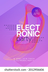 Music flyer. Modern show cover template. Dynamic gradient shape and line. Neon music flyer. Electro dance dj. Electronic sound fest. Techno trance party. Club event poster. 