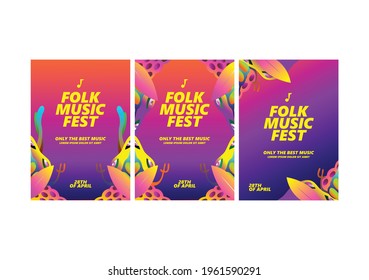 Music flyer poster template collection for publication on abstract plant. Gradient style for dj party, festival, event, and concert. colorful background vector bundle