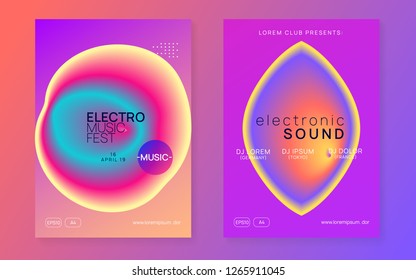 Music flyer set. Dynamic house party invitation design. Fluid holographic gradient shape and line. Electronic sound. Night dance lifestyle holiday. Poster for summer fest and music flyer.