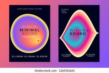 Music flyer set. Electronic sound. Night dance lifestyle holiday. Cool house event presentation layout. Fluid holographic gradient shape and line. Poster for summer fest and music flyer.