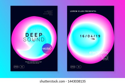 Music flyer set. Electronic sound. Night dance lifestyle holiday. Fluid holographic gradient shape and line. Modern indie party invitation layout. Poster for summer fest and music flyer.
