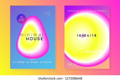 Music flyer set. Trendy techno show presentation design. Fluid holographic gradient shape and line. Electronic sound. Night dance lifestyle holiday. Poster for summer fest and music flyer.