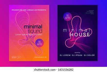 Music flyer. Trendy discotheque cover set. Dynamic fluid shape and line. Neon music flyer. Electro dance dj. Electronic sound fest. Techno trance party. Club event poster.