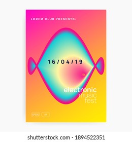 Music flyer. Trendy trance show cover design. Fluid holographic gradient shape and line. Electronic sound. Night dance lifestyle holiday. Poster for summer fest and music flyer.