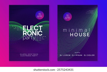 Music Flyer. Violet Dance Background. Green Night Club Design. Techno Set. Fest Trance Graphic. Electro Invite. Soundwave Disco Invitation. Pink Music Flyer