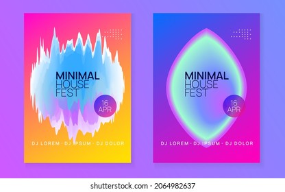 Music Flyer. Wavy House Banner. Abstract Background For Set Vector. Electro And Nightlife Layout. Indie Glitch For Presentation. Purple And Turquoise Music Flyer