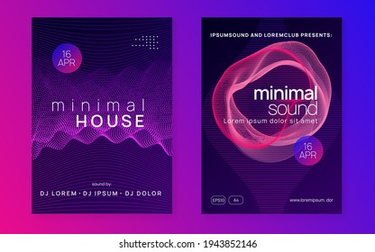 Music flyer. Wavy show cover set. Dynamic fluid shape and line. Neon music flyer. Electro dance dj. Electronic sound fest. Techno trance party. Club event poster. 