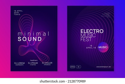 Music flyer. Wavy show cover set. Dynamic gradient shape and line. Neon music flyer. Electro dance dj. Electronic sound fest. Techno trance party. Club event poster. 