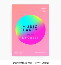 Music flyer. Wavy trance show brochure template. Fluid holographic gradient shape and line. Electronic sound. Night dance lifestyle holiday. Poster for summer fest and music flyer.