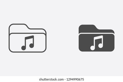 Music folder filled and outline vector icon sign symbol