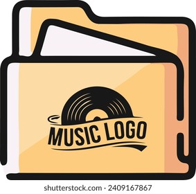 Music folder icon with music disc logo vector design