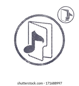 Music folder icon with halftone dots print texture. Macro newspaper style vector symbol. 2 versions set.