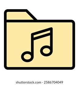 Music Folder Icon Organized Audio Files in Flat Line Color Style.