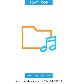 Music Folder Icon Vector Design Template. Editable Stroke.