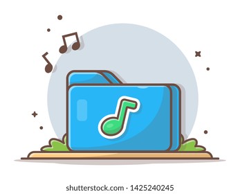 Music Folder Icons with Tune and Note of Music Vector Illustration. Blue Folder Icon Music. Flat Cartoon Style Suitable for Web Landing Page,  Banner, Flyer, Sticker, Wallpaper, Card, Background