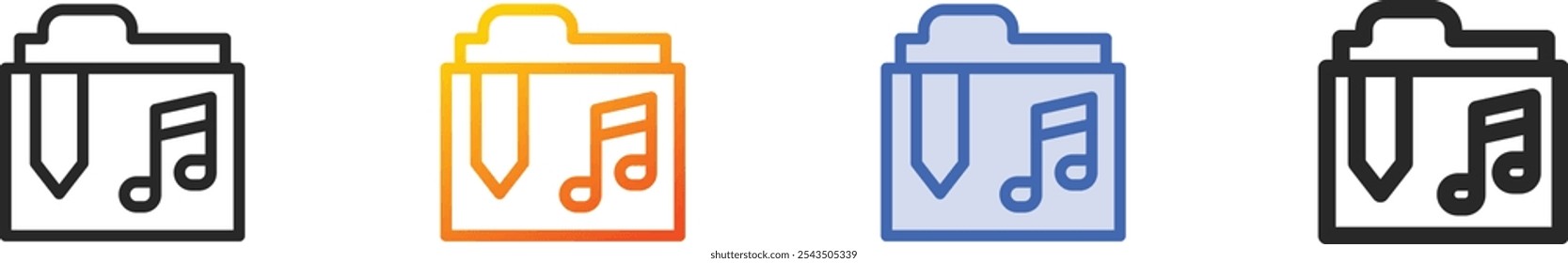 music folder icon.Thin Linear, Gradient, Blue Stroke and bold Style Design Isolated On White Background