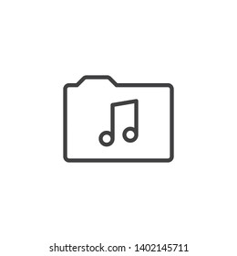 Music folder line icon. linear style sign for mobile concept and web design. Song library archive and musical note outline vector icon. Symbol, logo illustration. Vector graphics
