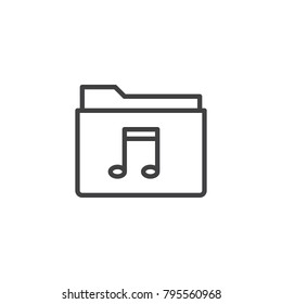 Music folder line icon, outline vector sign, linear style pictogram isolated on white. Symbol, logo illustration. Editable stroke