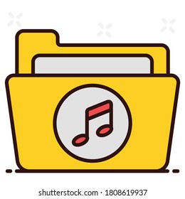 Music folder, music note on file in modern editable flat style 