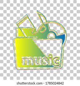 Music folder sign. Blue to green gradient Icon with Four Roughen Contours on stylish transparent Background. Illustration.