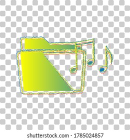 Music folder sign. Blue to green gradient Icon with Four Roughen Contours on stylish transparent Background. Illustration.