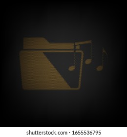 Signo de carpeta de música. Icono de la rejilla de una pequeña bombilla naranja en la oscuridad. Ilustración.