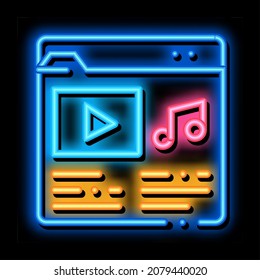 Music Folder with Songs neon light sign vector. Glowing bright icon Music Folder with Songs Sign. transparent symbol illustration