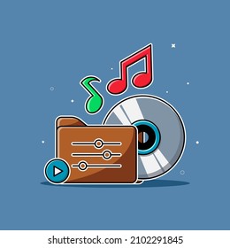 Music folder symbol with vinyl and note of music illustration