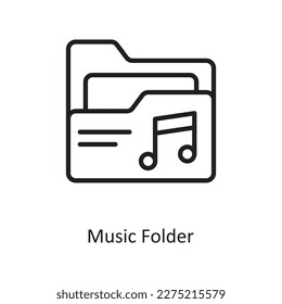 Ilustración de diseño del icono Esquema del vector de la carpeta de música. Símbolo de música sobre archivo EPS 10 de fondo blanco