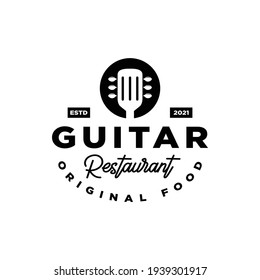 Music Food Logo. Creative logo  combination featuring spatula and some spoon to make a guitar symbol. Modern and classic logo combination. Smart logo in black and white