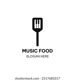 Music food logo template in simple flat style. Spatula and piano vector illustration