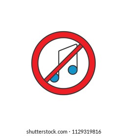 Music forbidden sign, Loud music prohibited, Crossed out musical note icons, vector illustration Filled outline