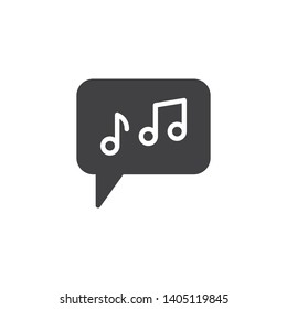 Music forum chat vector icon. filled flat sign for mobile concept and web design. Musical notes in speech bubble glyph icon. Symbol, logo illustration. Vector graphics