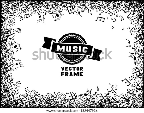 Music frame. Set of\
black music elements on white background. There is place for your\
text in the center.