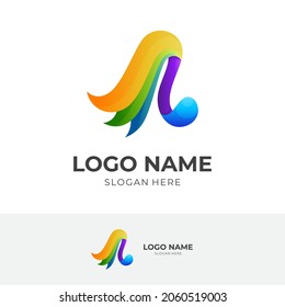 music free logo design, music note and wing, combination logo with 3d colorful style