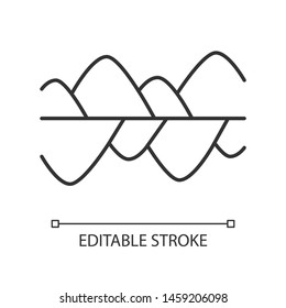 Music frequency level linear icon. Thin line illustration. Vibration, noise level curves. Sound waves, waveforms. Digital soundwaves. Contour symbol. Vector isolated outline drawing. Editable stroke