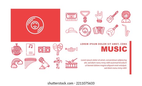 Music Genres Audio Performance landing web page header vector. Classical And Country, Pop And Hip Hop, Jazz Electronic Disco Funk Music Genres. Musical Entertainment And Performing Color Illustrations