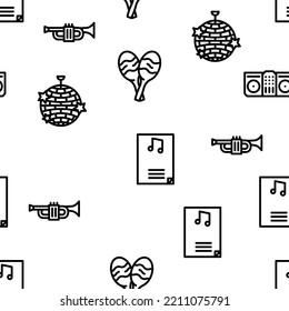 Music Genres Audio Performance vector seamless pattern thin line illustration