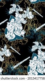 music girl sketch vector japanese chinese design seamless