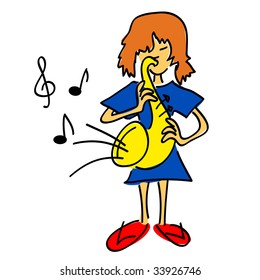 music girl with trumpet - vector
