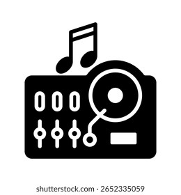 Music glyph icon, mini illustration for relaxation, party, pubs and bars UI, UX kit, app and web development, digital or print.