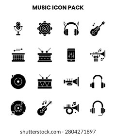 Music Glyph icon pack with  vectors for app and web use.
