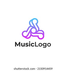 music gradient colorful line outline logo design template. triple note music logo