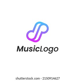 music gradient colorful line outline logo design template. Musical icon.